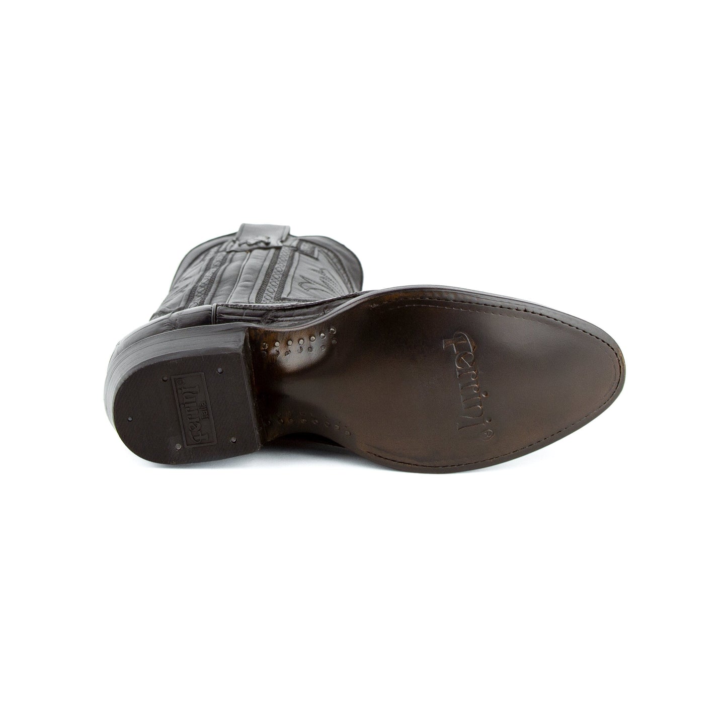 Mens Ferrini Medium Round Toe Alligator Belly Cowboy Boot in Black