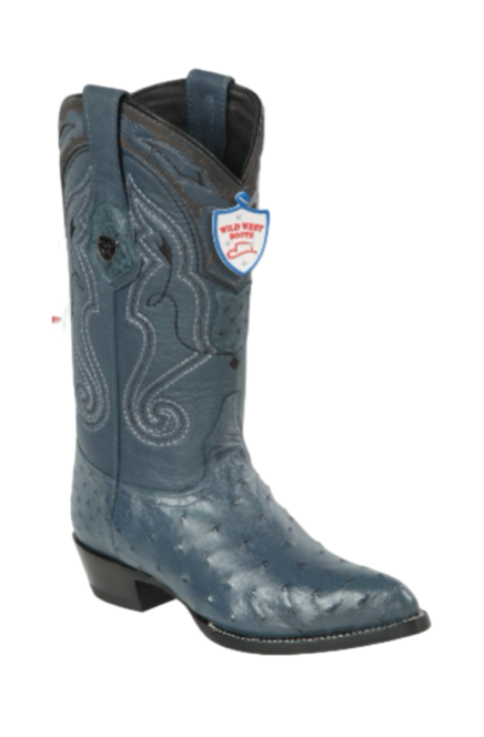 Wild West Botas de Avestruz Horma Puntal Blue Jeans
