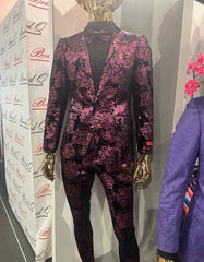 Menƒ??s Black and Deep Pink Floral Tuxedo Suit ƒ?? Slim Fit 2 Piece Formal Set with Matching Bow Tie