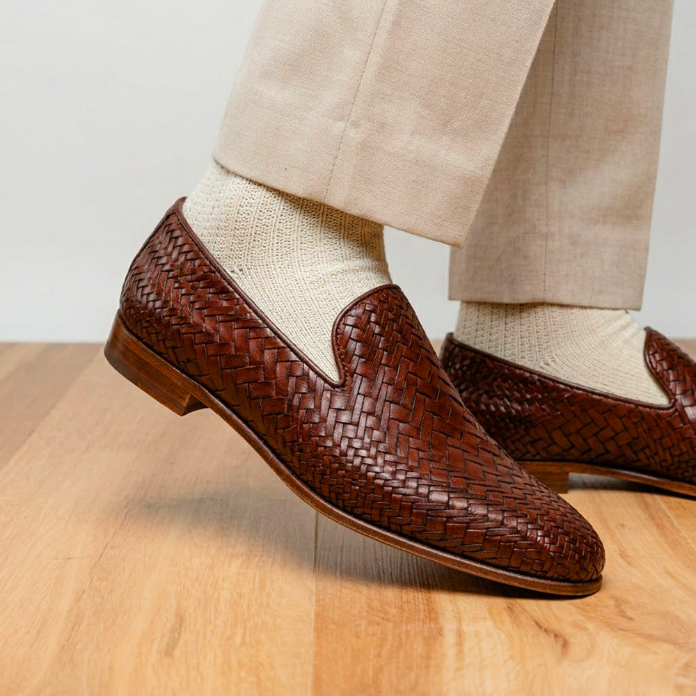 Zelli Rizzo Woven Calfskin Loafer in Cognac | Timeless Italian Style