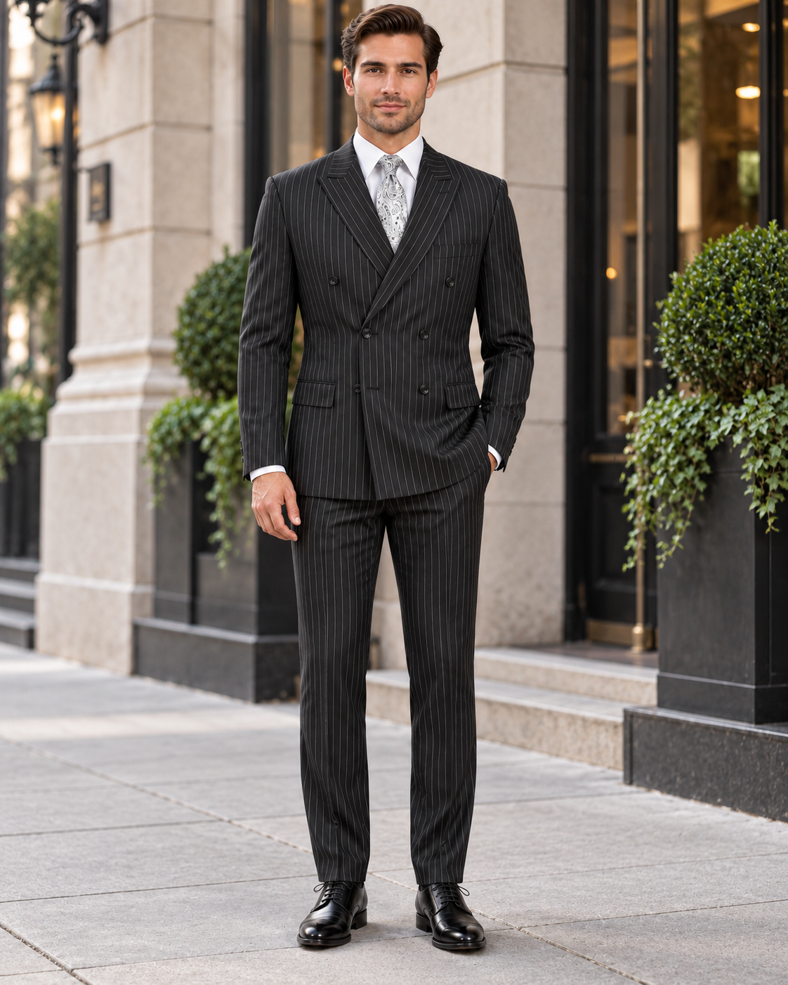 Pleated Suit - Mens Suits With Pleated Pant - Regular Fit Suit - Bold Black Pinstripe Suit