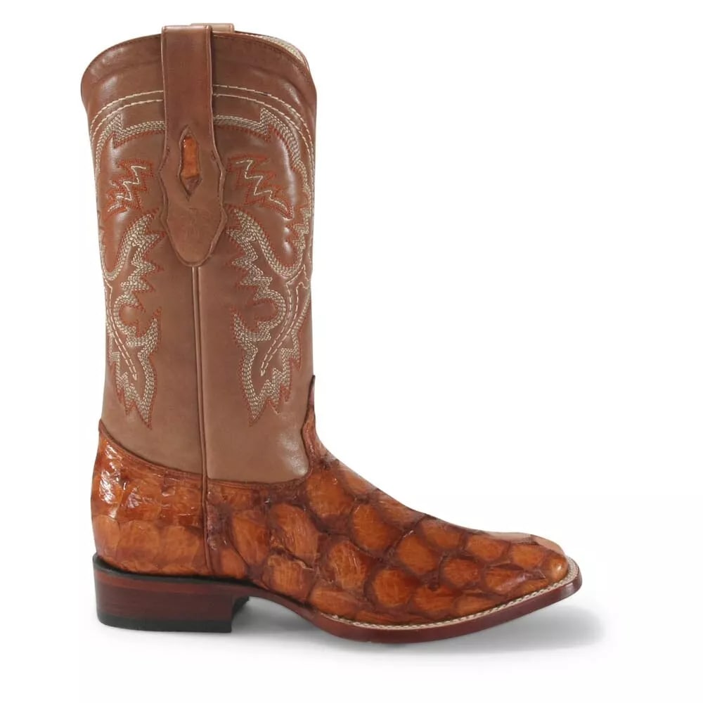 Los Altos Cognac Glossy Pirarucu Square Toe Boots 2   - from alligatorwarehouse.com