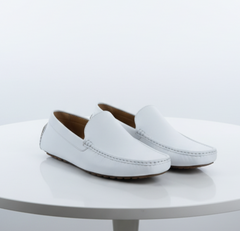Men’s Mundo White Leather Loafers – Classic Slip-On Dress Shoes for Casual and Formal Wear