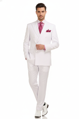 Men’s White Double-Breasted 3-Piece Suit Set – Premium Tailored Fit Formal Wedding and Evening Suit