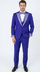 Men’s Purple and white sivler lapel Embellished Tuxedo Suit – Formal Wedding, Prom, and Gala Outfit Mardi Gras