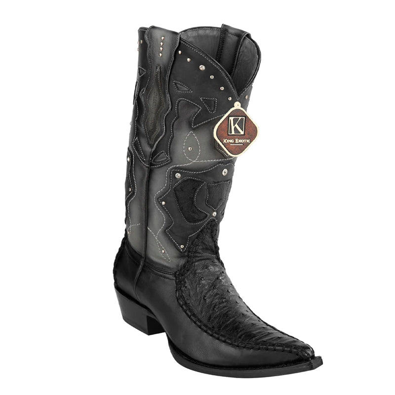 Men's King Exotic Boots Genuine Ostrich 3x Toe Boot - Black (495v20305) 1   - from alligatorwarehouse.com