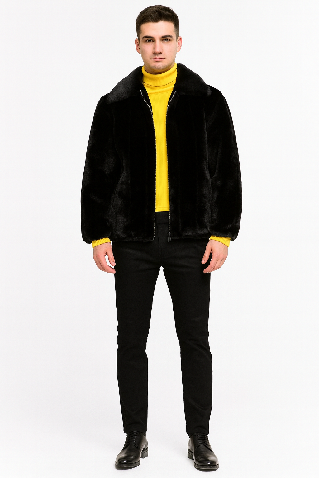 Men’s Black Faux Fur Jacket – Luxury Winter Zip-Up Coat with Soft Plush Finish 4   - from alligatorwarehouse.com