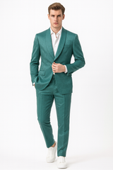 Men’s Teal Green Floral Jacquard Blazer – Slim Fit Tuxedo Jacket for Weddings, Proms, and Parties