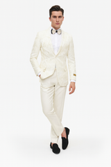 Men’s Ivory Floral Embroidered Tuxedo Jacket – Elegant Wedding and Party Blazer in Cream Color With Ivory Pants