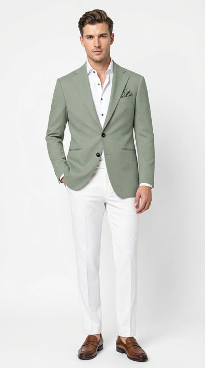 Men’s Sage Green Blazer – Two Button Notch Lapel Formal Jacket for Wedding, Summer and Party Wear in Light Green Sport Jacket