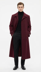 Men’s Full-Length Burgundy Overcoat – Microfiber 4 season fabric Long Formal Coat with Classic Tailored Maxi Duster Coat
