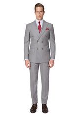 Mens Light Grey Double-Breasted Suit – Classic Slim Fit Business and Wedding Formal Attire