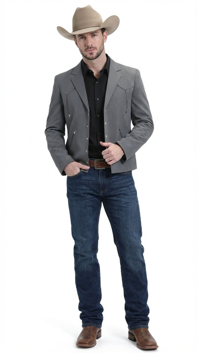 Mens Charcoal Gray Western Blazer – Cowboy Style Casual Jacket Classic Country Western Sport Coat