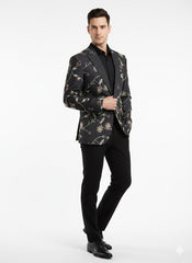Luxury Black Floral Embroidered Blazer for Men – Designer Party and Wedding Wear Jacket
