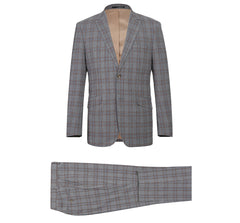 293-7 Men's Two Piece Slim Fit Stretch Windowpane Check Dress Suit