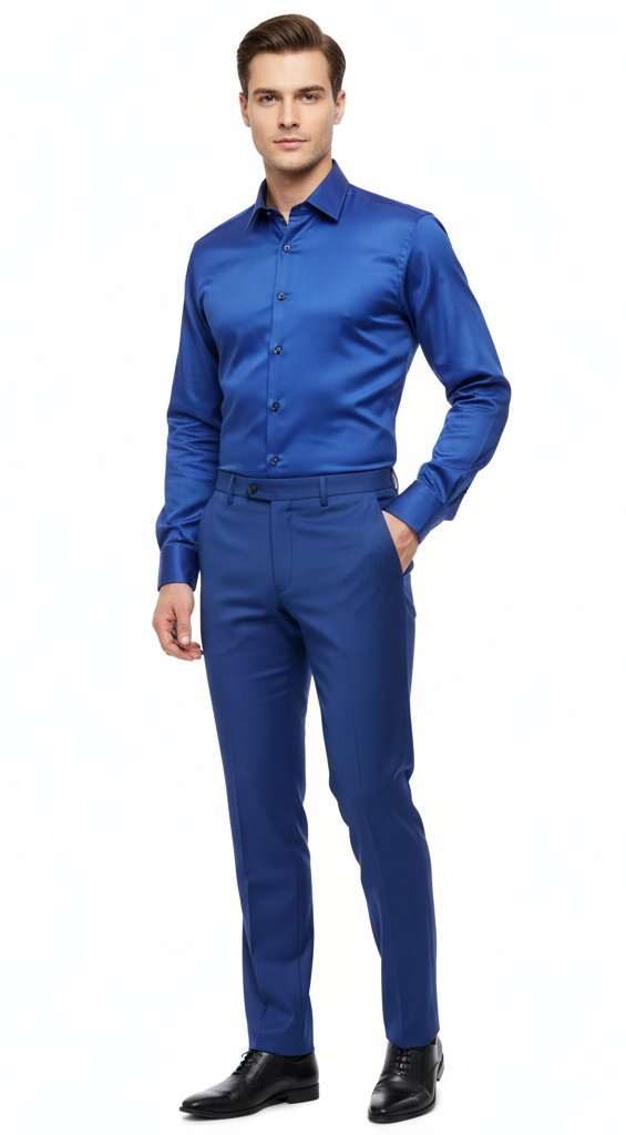 Men’s Royal Blue Satin Dress Shirt – Luxury Long Sleeve Formal Shirt