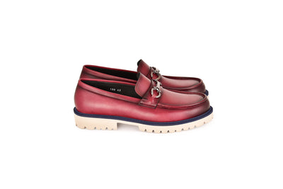 C0001203-7887 loafer with silver buckle-burgundy