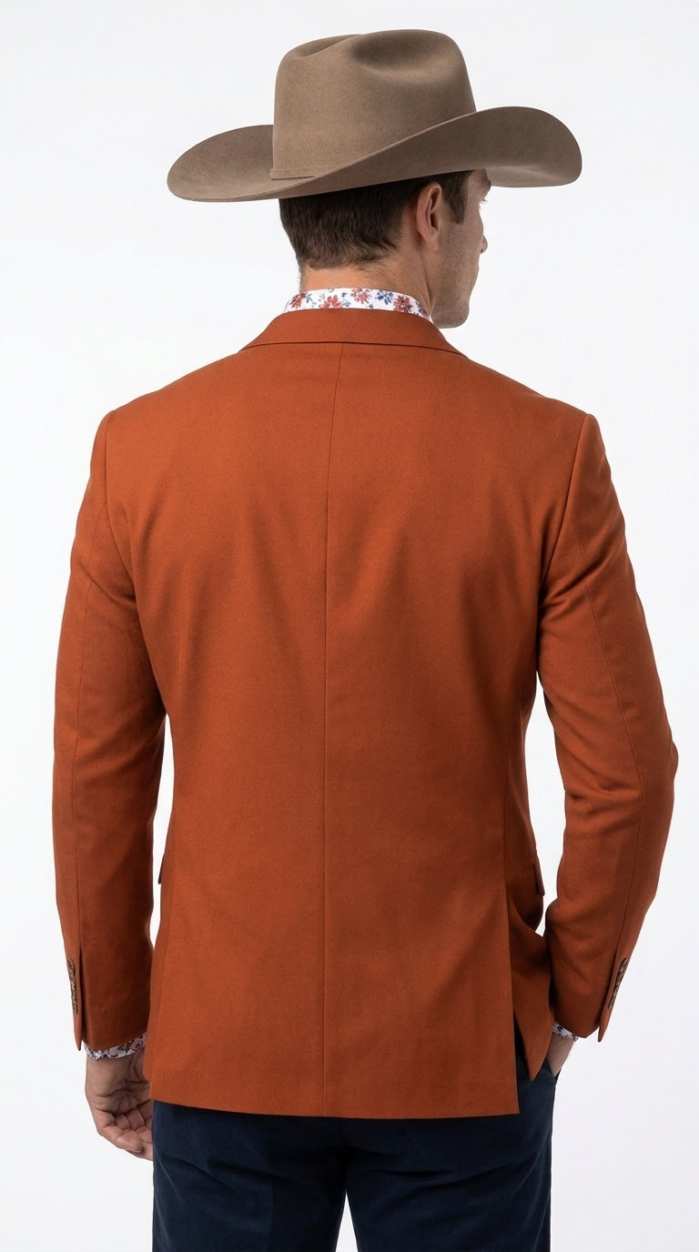 Men’s Rust Cowboy Western Blazer – Copper Brick Color Two Button Sport Coat Peak Lapel Modern Fit