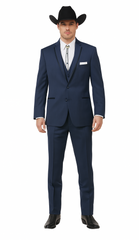 2 Button Vested Satin Trim Lapel Cowboy Tuxedo in Navy