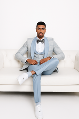 2024 Prom Special Blue Tuxedo Suit w/ Double-Breasted Vest by Tazzio