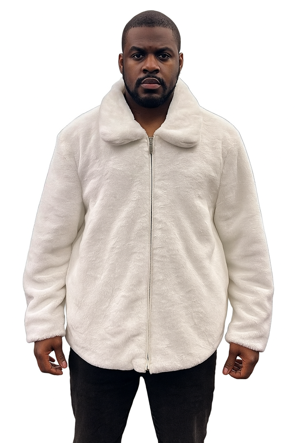 Men's White Fur Short Coat – Single Breasted, Full Zip, Regular Fit 1   - from alligatorwarehouse.com
