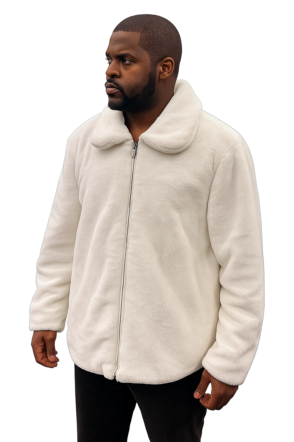 Men's White Fur Short Coat – Single Breasted, Full Zip, Regular Fit 5   - from alligatorwarehouse.com