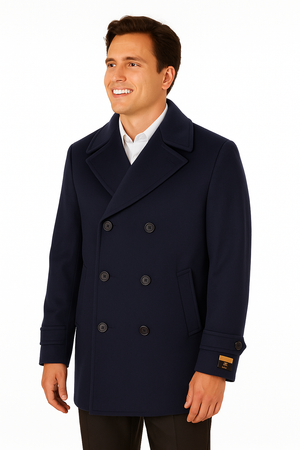 Big & Tall Men's Wool Peacoat – Classic Double Breasted Overcoat