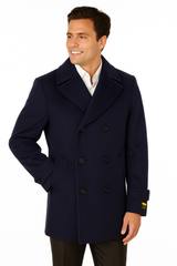 Big & Tall Men's Wool Peacoat – Classic Double Breasted Overcoat