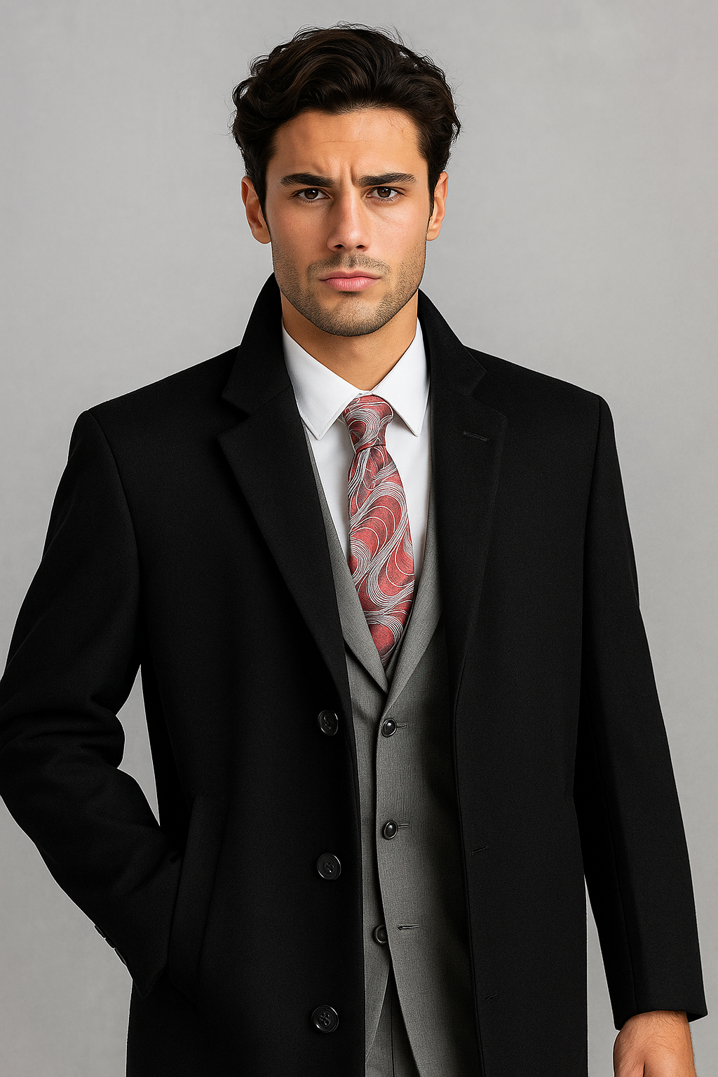 Men's Black Wool & Cashmere Overcoat – Classic Full Length Topcoat 1 SO1CL48-Black-S  - from alligatorwarehouse.com