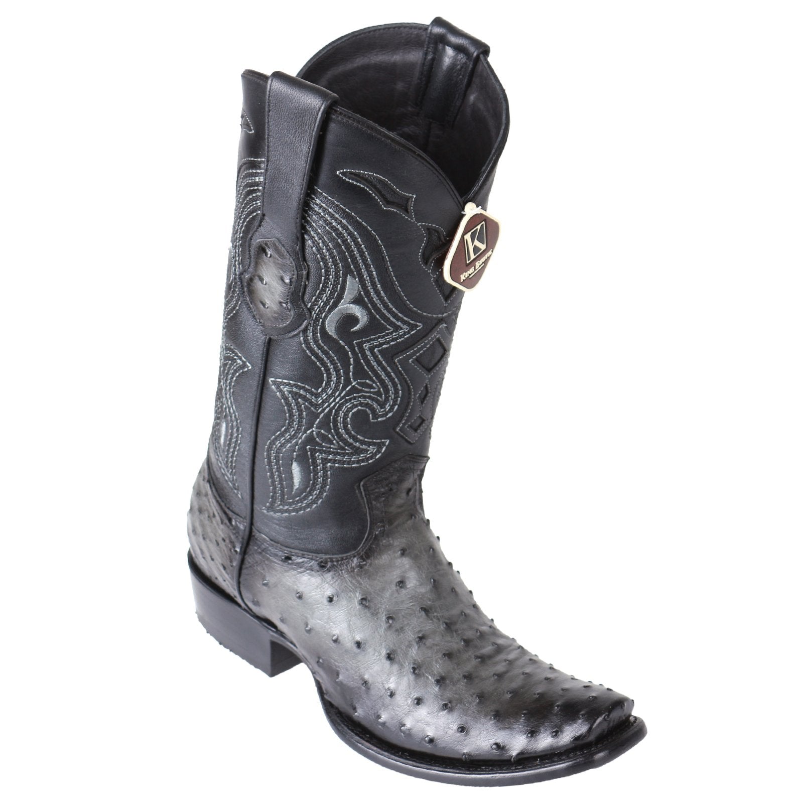 King Exotic Men's Ostrich Faded Grey Cowboy Boots - H79 Dubai Toe 1 4790338-01  - from alligatorwarehouse.com