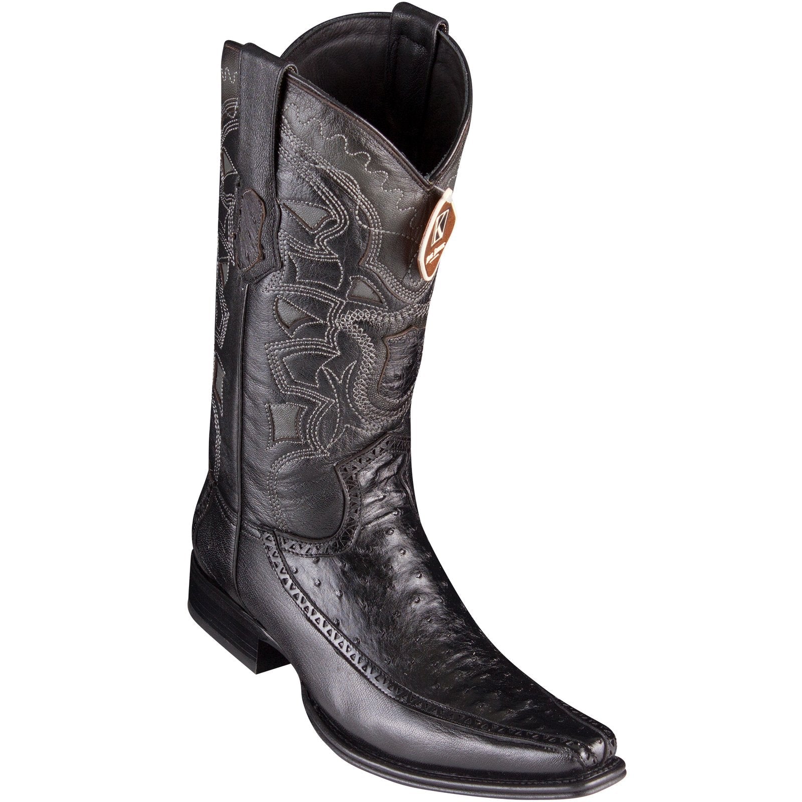 King Exotic Men's Ostrich Black Cowboy Boots - H76 European Toe 1 76F0305-01  - from alligatorwarehouse.com