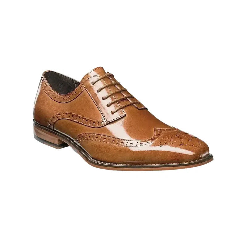 25092 Stacy Adams Leather Shoes Tinsley Wingtip Lace Up Tan 240