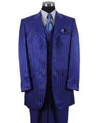 Mens 3 Button Ton on Ton Stripe Fashion Suit in Royal Blue