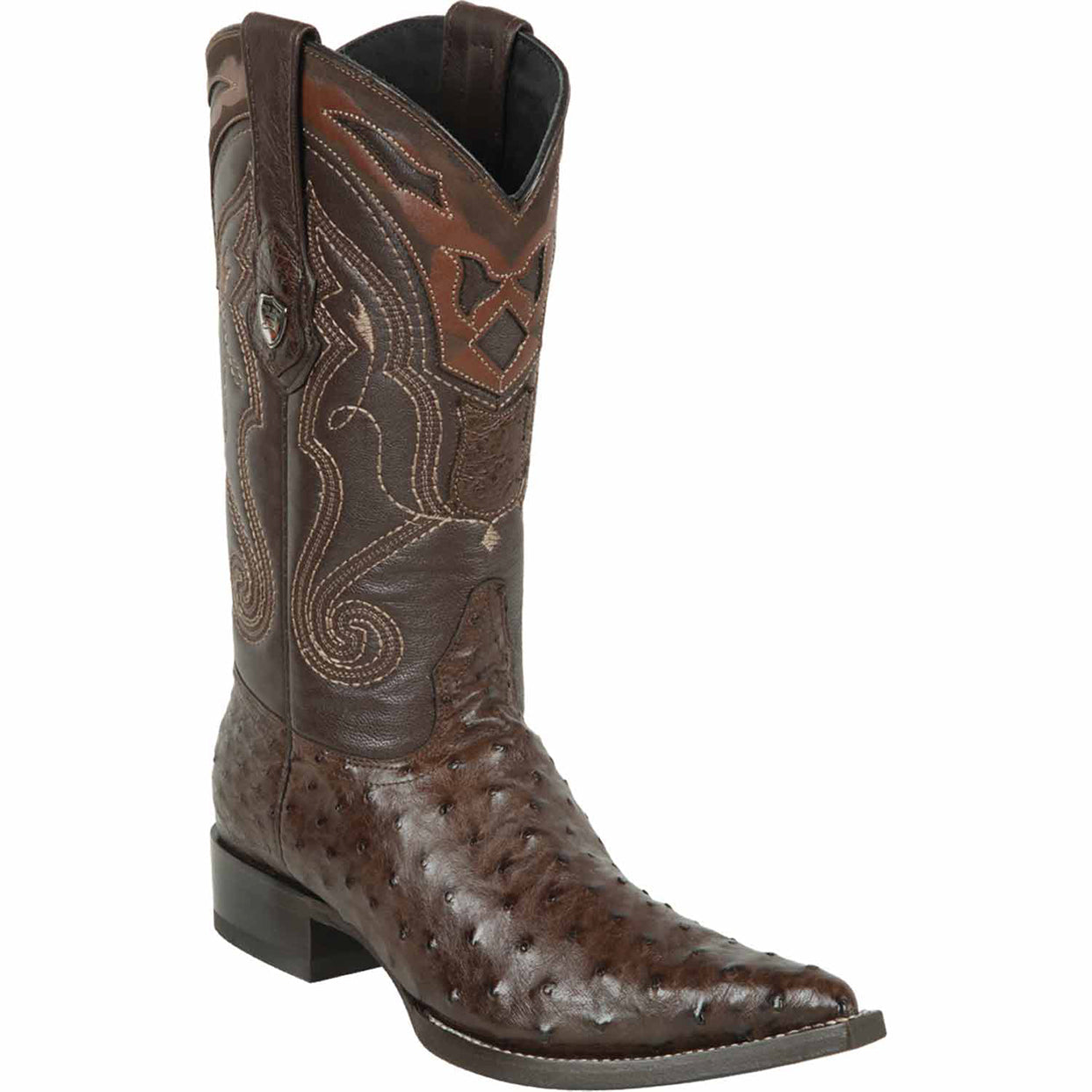 Brown Ostrich Pointy Toe Cowboy Boots 1   - from alligatorwarehouse.com