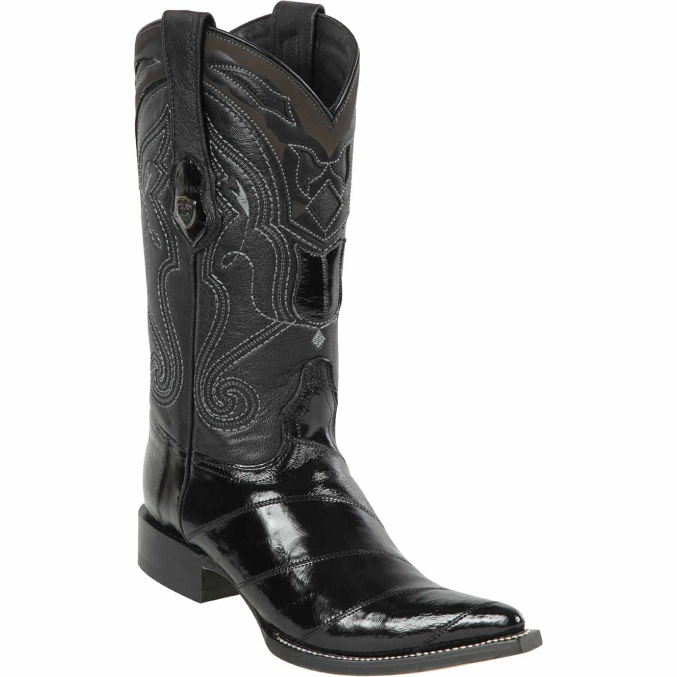 Mens Eel Black Pointy Mexican Boots - Wild West Boots Mens Eel Black Pointy Mexican Boots - Wild West Boots