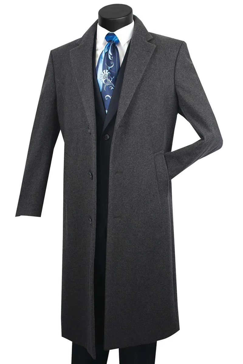 Men's Charcoal Grey Wool & Cashmere Overcoat – Classic Full Length 7 SO1CL48-Cha-S  - from alligatorwarehouse.com