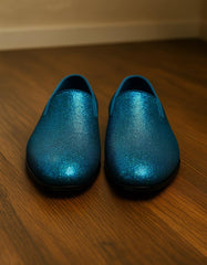 Men's Turquoise Blue Sequin Glitter Loafers – Sparkling Slip-On Party Dress Shoes for Prom, Weddings, and Nightlife