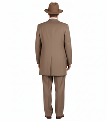 Men’s 1920s Tan Zoot Suit with Fedora Hat and Wingtip Shoes – Vintage Gangster 3-Piece Long Jacket Suit