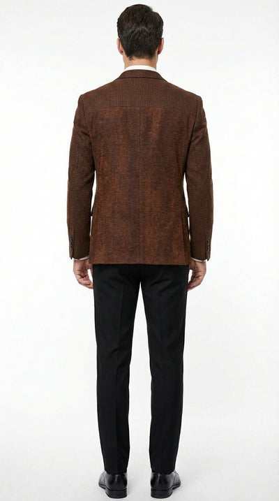Men’s Zacchi Brown Textured Blazer – Classic Single Button Sport Coat with Notch Lapel Formal Jacket