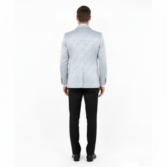 Big and Tall Men’s Silver Gray Paisley Tuxedo Jacket – Satin Shawl Lapel Blazer for Weddings, Proms, and Formal Events