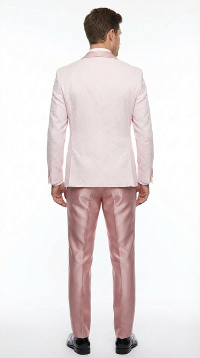 Men's Light Pink 3 Piece Tuxedo Suit Set | Shawl Lapel Formal Wedding Prom Dinner Suit in Rose Gold Color
