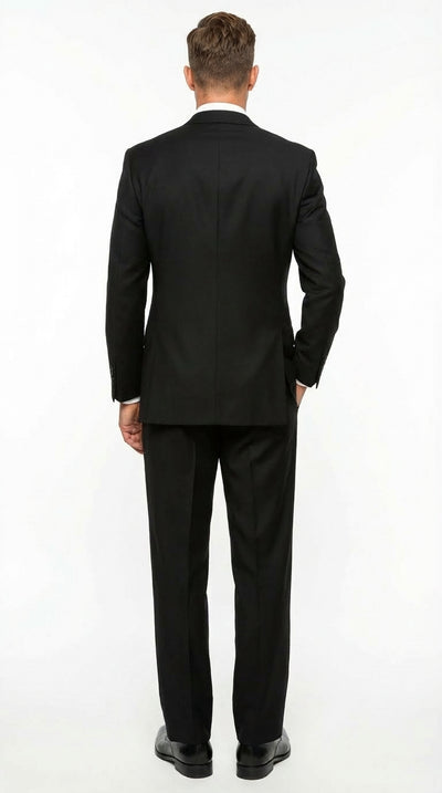 Tiglio Mens Black 3 Piece Suit – Single Button Classic Fit Pleated Wide Leg Pants Formal Business Church Suit - 100% Wool