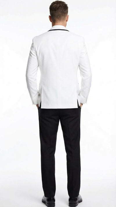 Men’s White Blazer with Black Trim | Wedding and Party Formal Blazer Jacket - White Tuxedo Prom Jacket