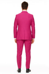 Mens Hot Pink Tuxedo Dinner Jacket + Pants with Shawl Lapel – Slim Fit 2-Piece Suit for Weddings, Proms Suit in Fuchsia Colors