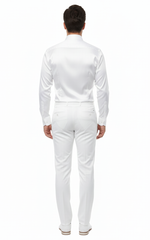Men’s White Satin Dress Shirt – Classic Long Sleeve Formal Shirt for Weddings, Parties, and Business Wear