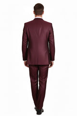 Mens Burgundy 3-Piece Suit – Burgundy Three Buttons Vested Suit - Pleated Pants Classic Fit Athletic Cut