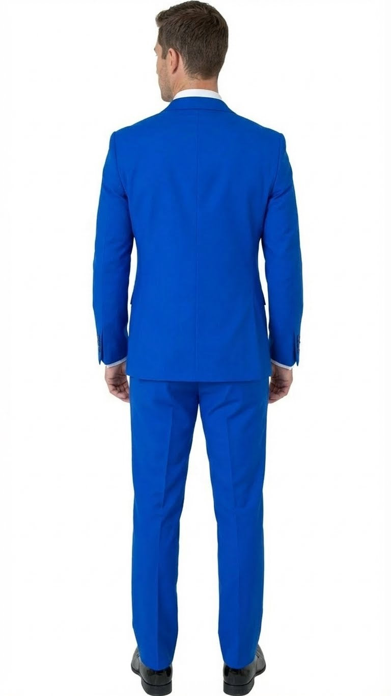 Men’s Bright Royal Blue and White lapel Embellished Tuxedo Suit – 3-Piece Formal Wedding, Prom, and Gala Outfit