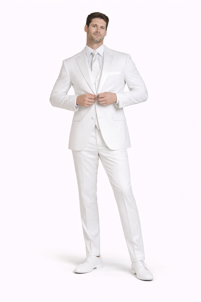 2 Button Rayon Fabric Tuxedo in White