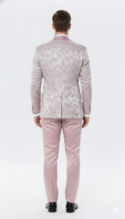 Men’s Light Pink Dusty Rose - Floral Tuxedo Suit – Luxury Satin Shawl Lapel 3-Piece Formal Wedding and Prom Suit in Blush Mauve color