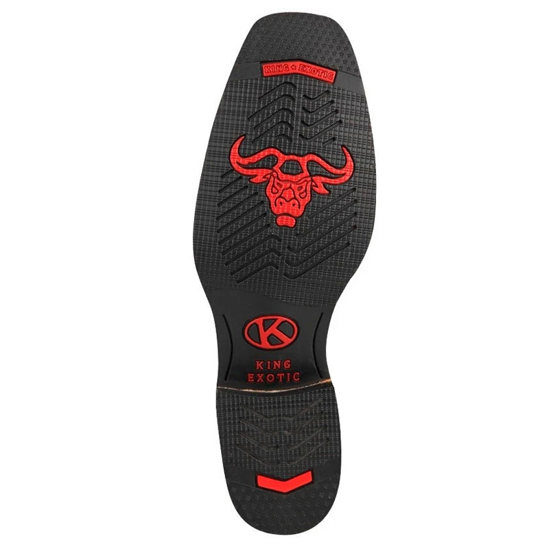 Men's King Exotic Ostrich Leg Boots With Rubber Sole & Saddle Square Toe Black (48160505) 2   - from alligatorwarehouse.com